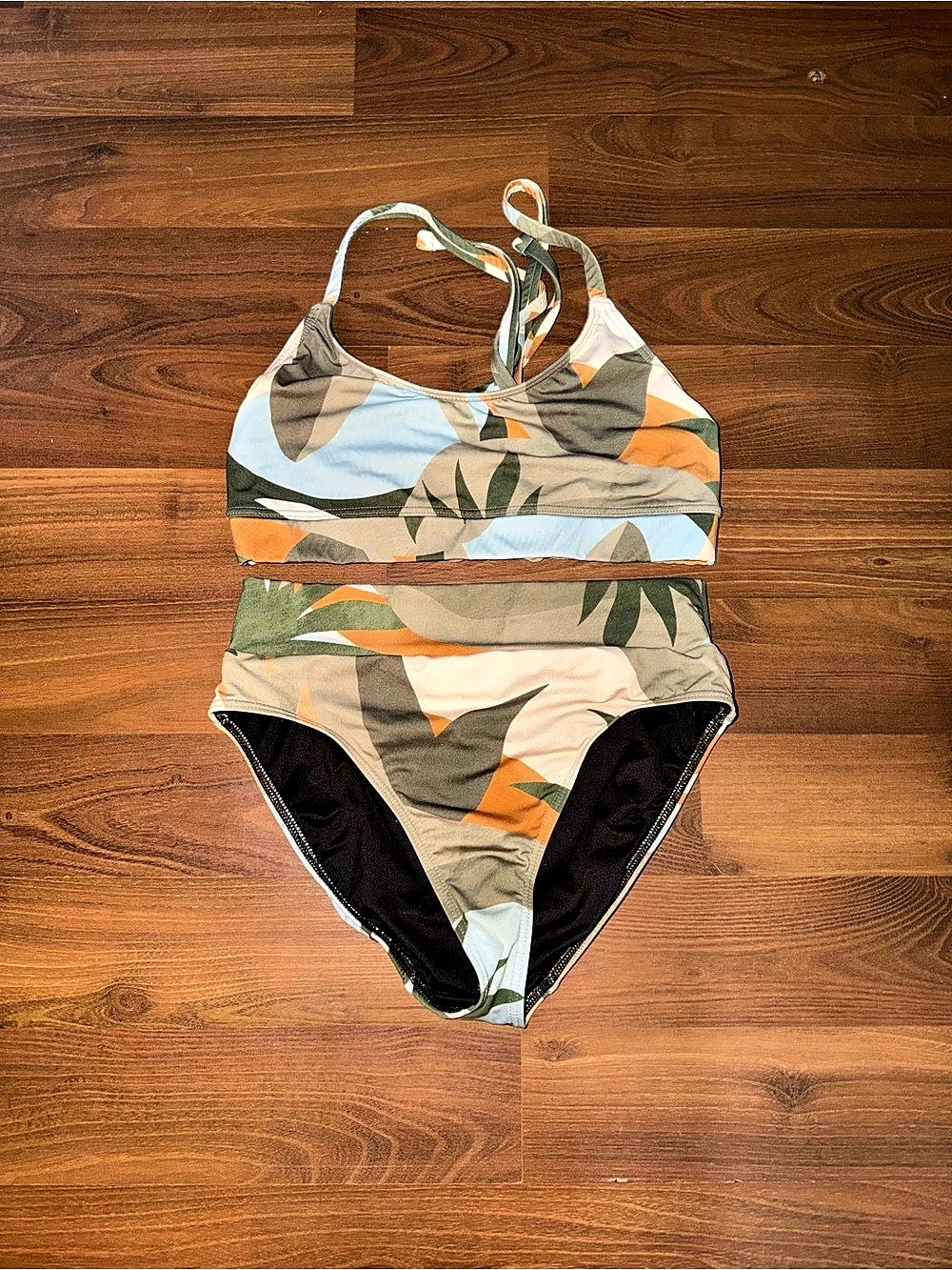 Abstract Bikini Set in Green & Orange Like New